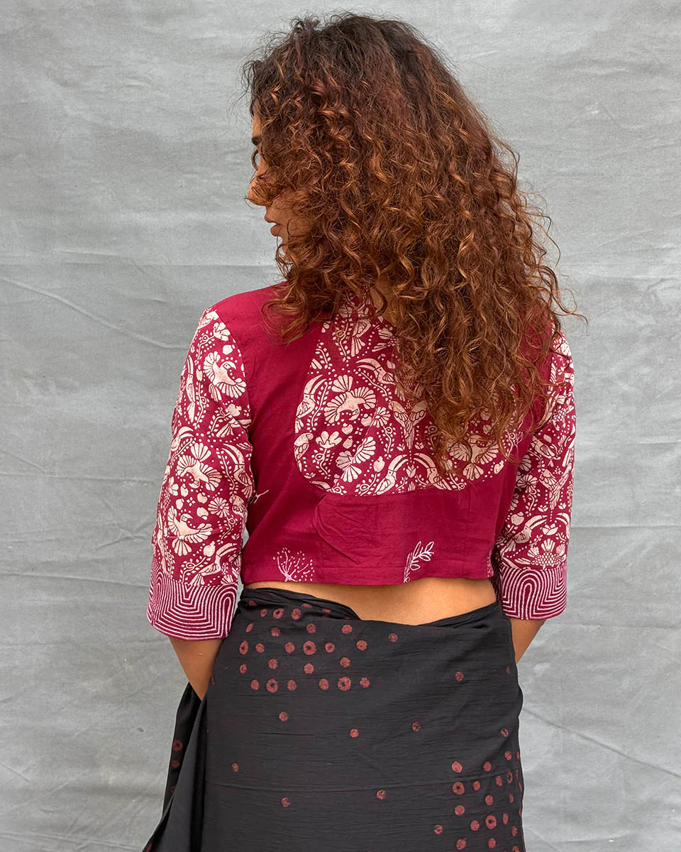 Bloom Blockprinted Cotton Blouse - Soil - Image 8