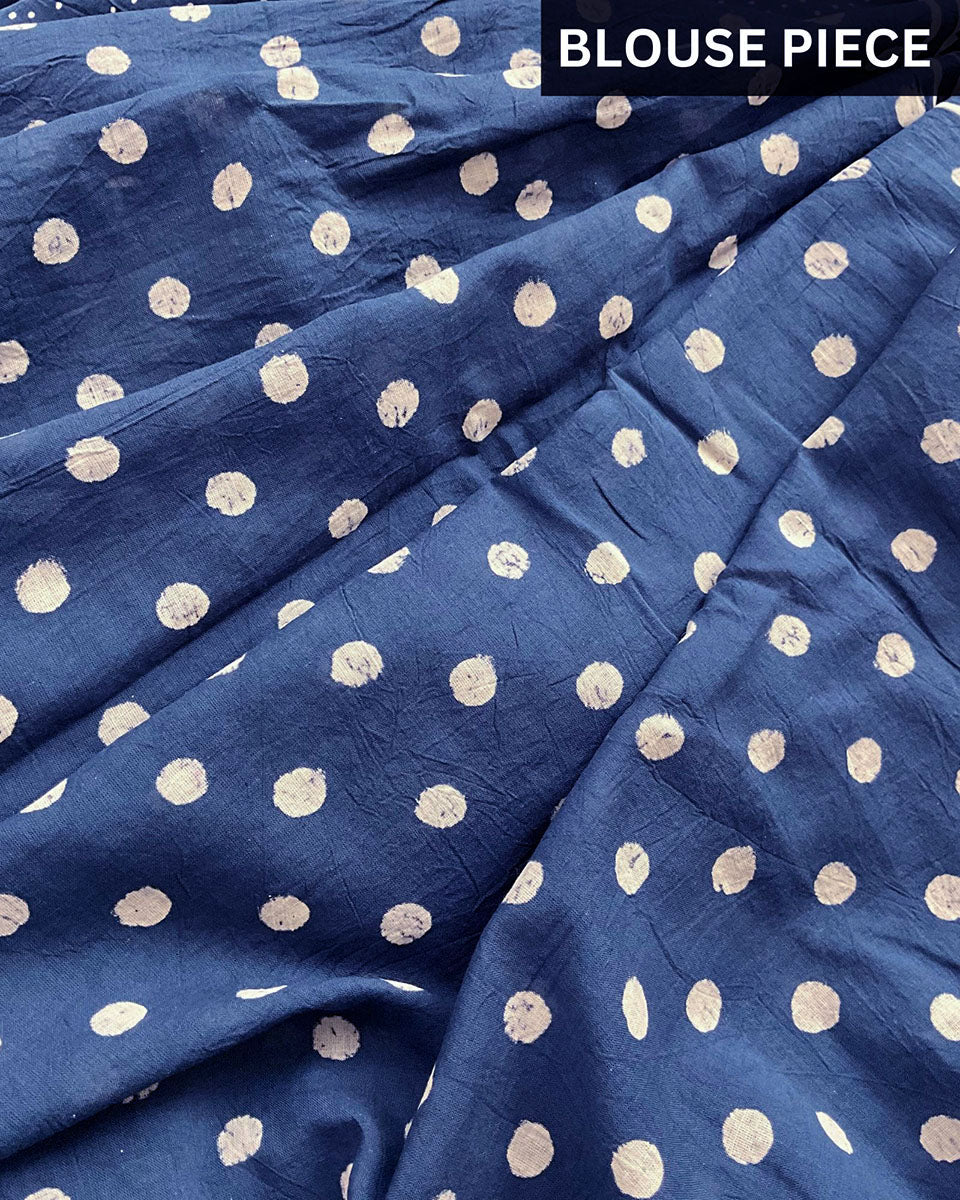 Blue Floret Hand Blockprinted Cotton Saree - Image 5