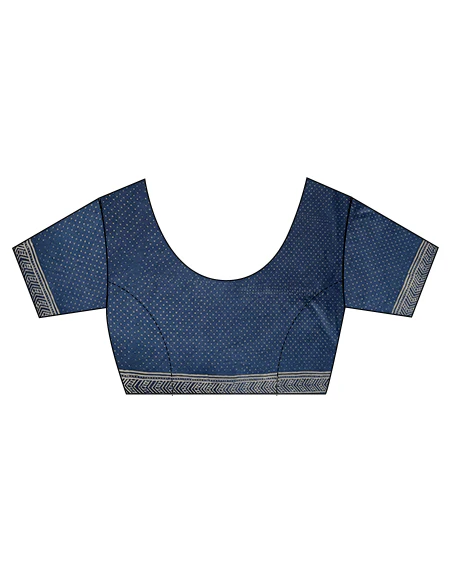 Indigo Glory Handblockprinted Cotton Saree - Image 5
