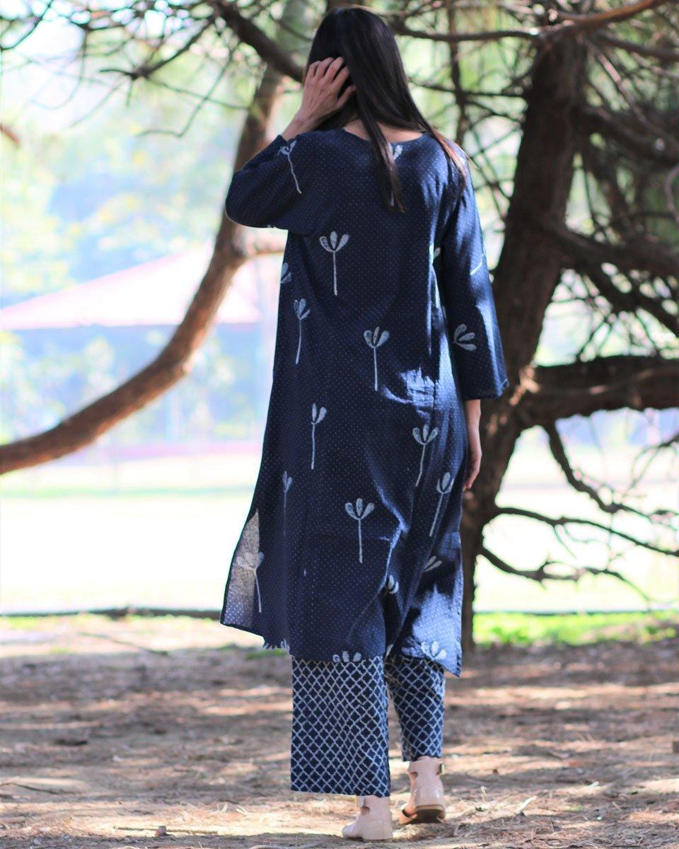 Blue Block printed Cotton Kurta With Palazzo (Set Of 2) - Image 4