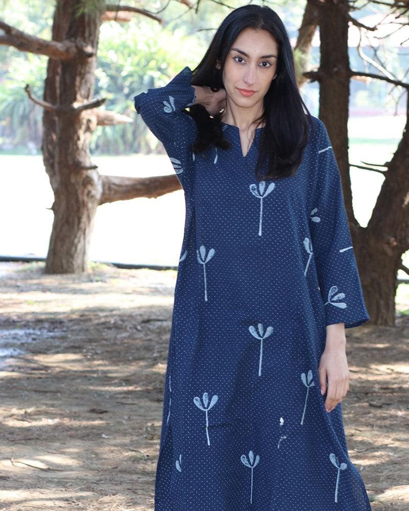 Blue Block printed Cotton Kurta With Palazzo (Set Of 2) - Image 6