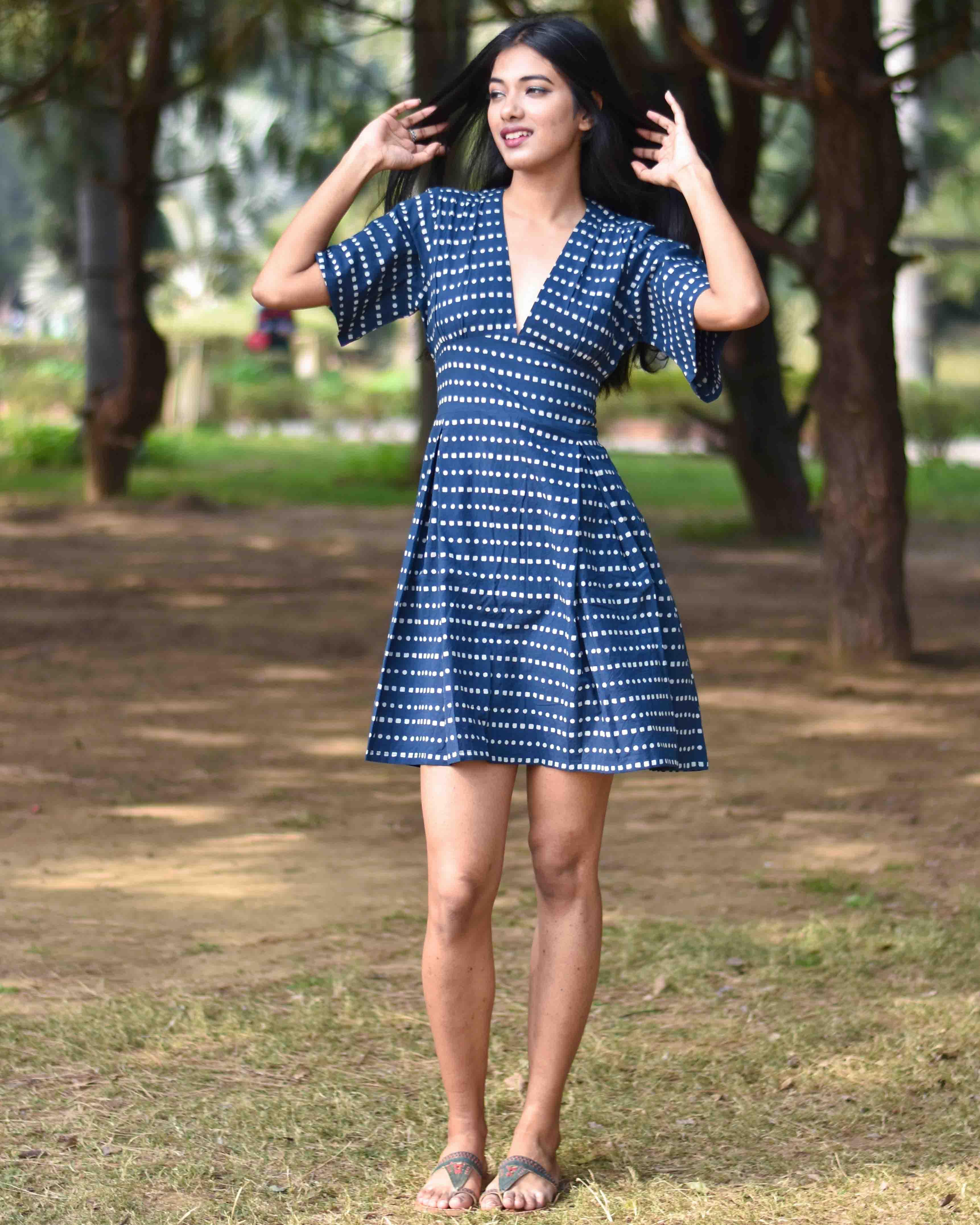 Blue Blockprinted Shift Dress - Nupur - Image 2