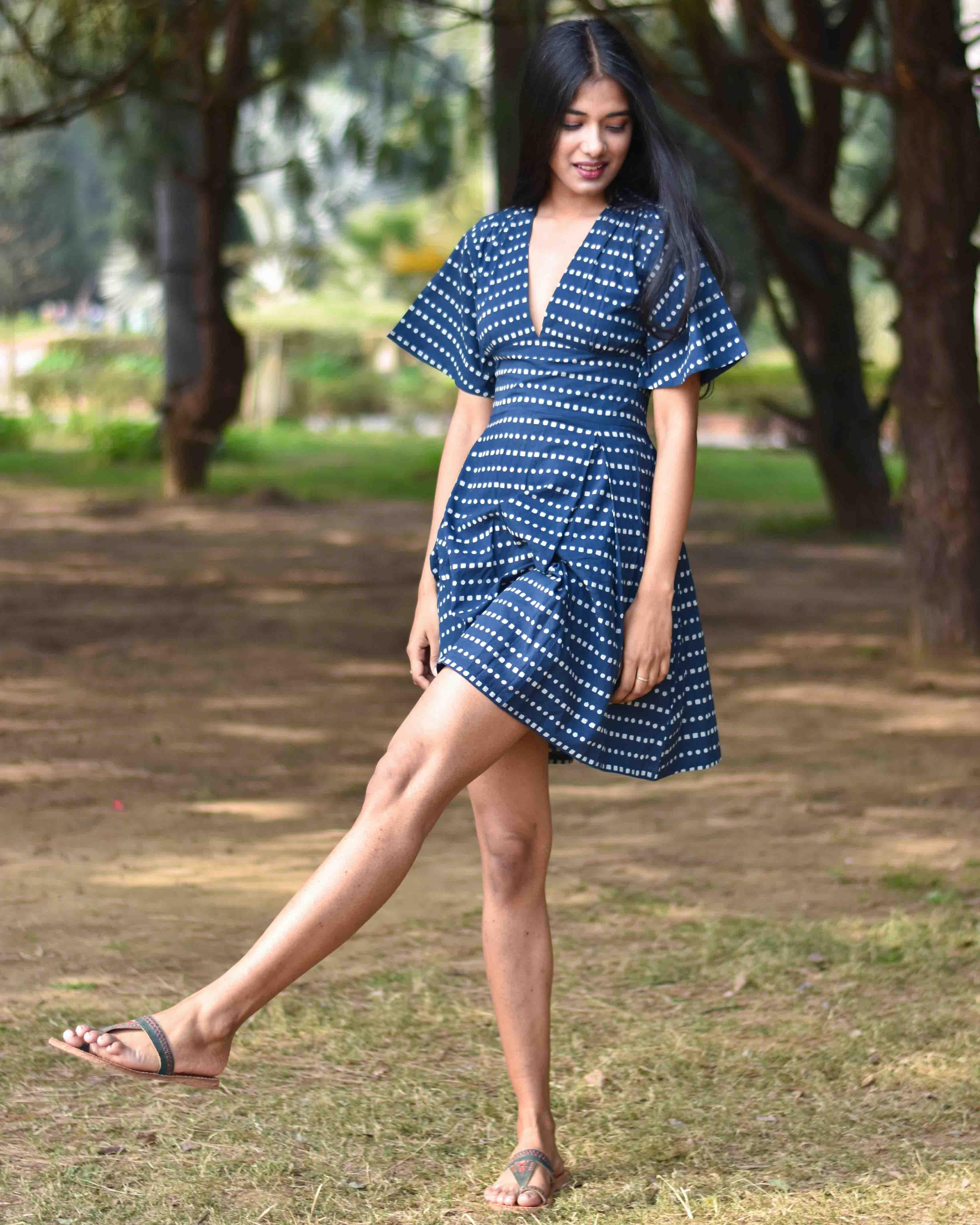 Blue Blockprinted Shift Dress - Nupur - Image 4