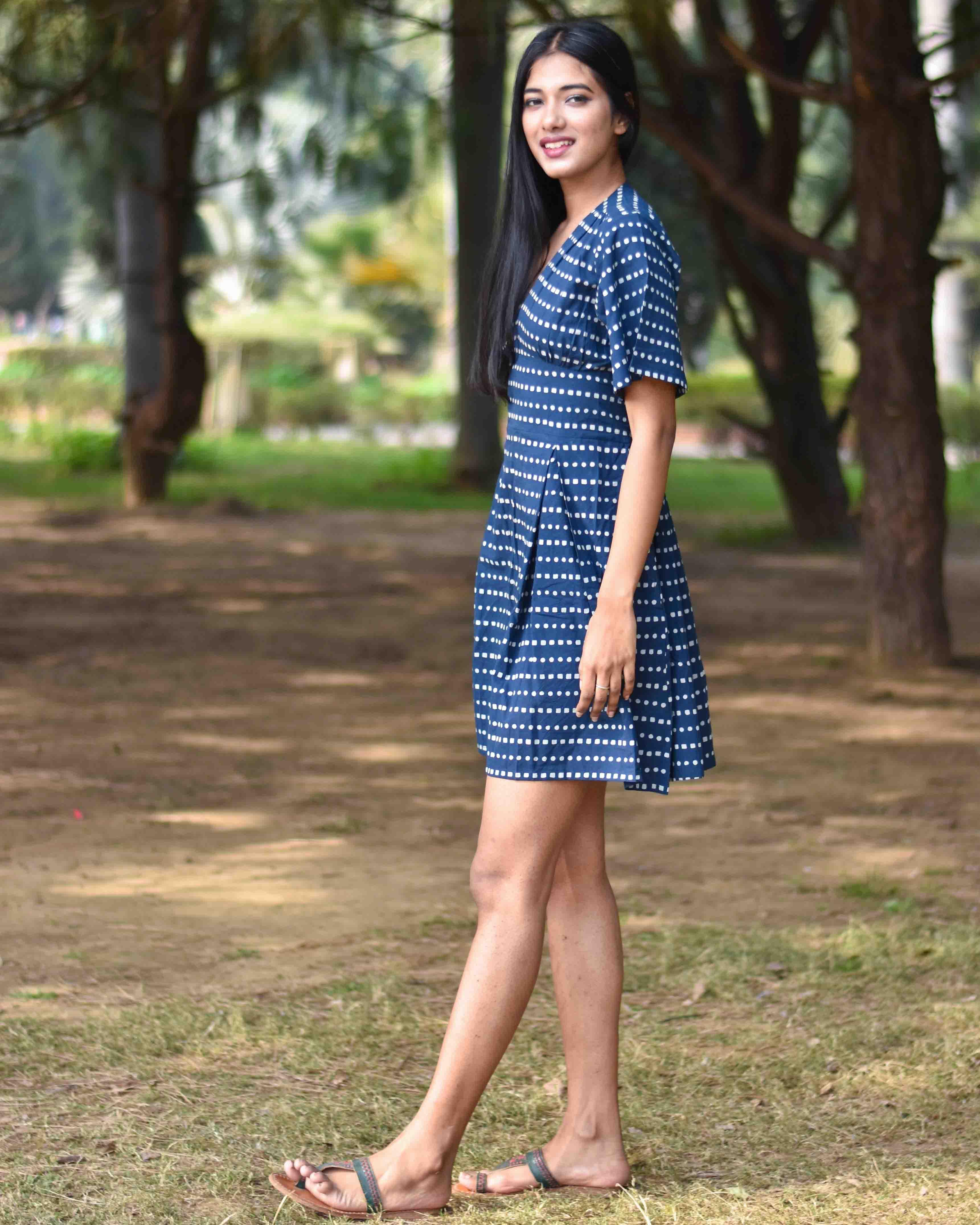 Blue Blockprinted Shift Dress - Nupur - Image 7