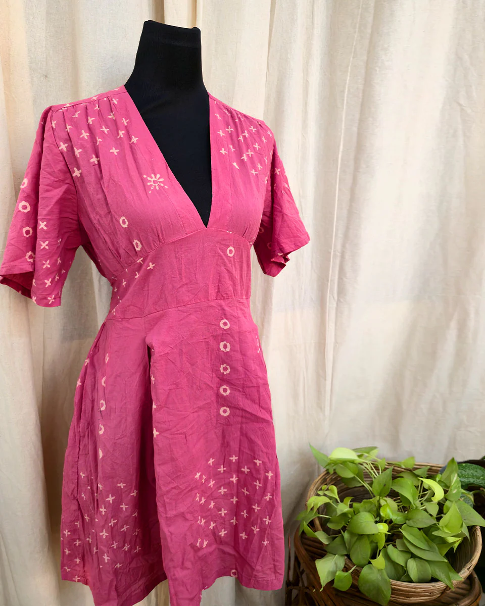 Elina Pink Hand block Cotton Dress - Love Despite - Image 2