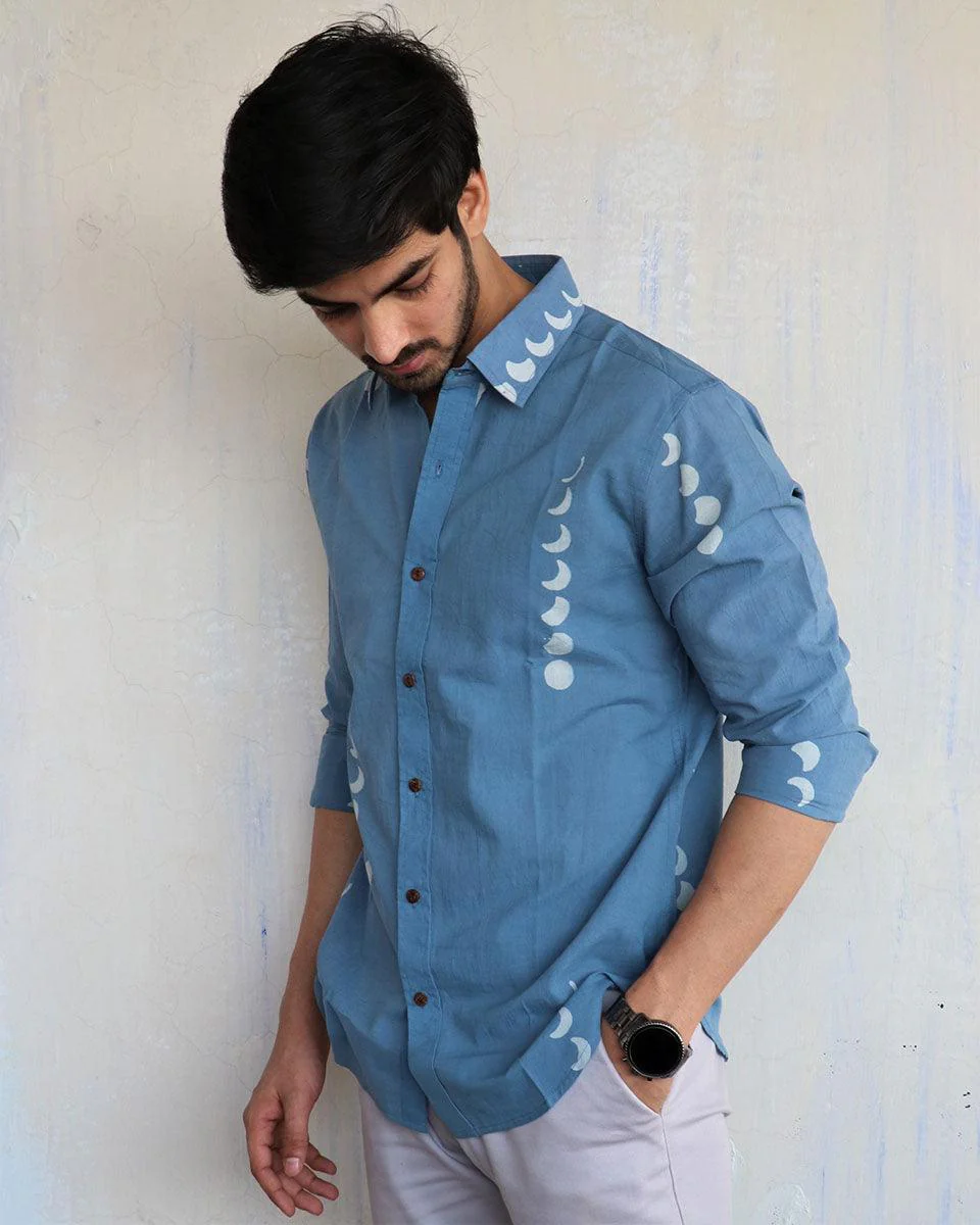 Blue Eclipse Block-Printed Men'S Shirt - Image 6