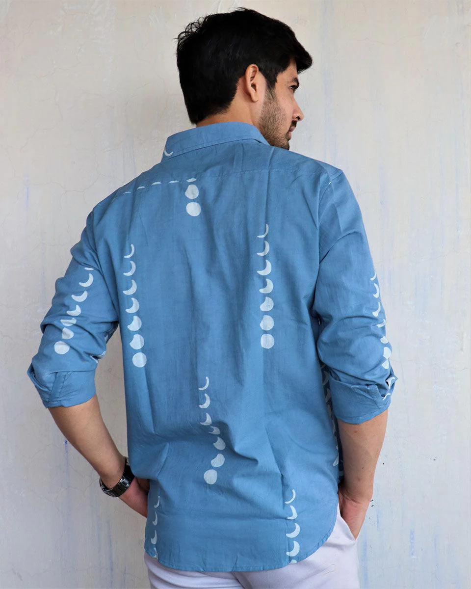 Blue Eclipse Block-Printed Men'S Shirt - Image 7