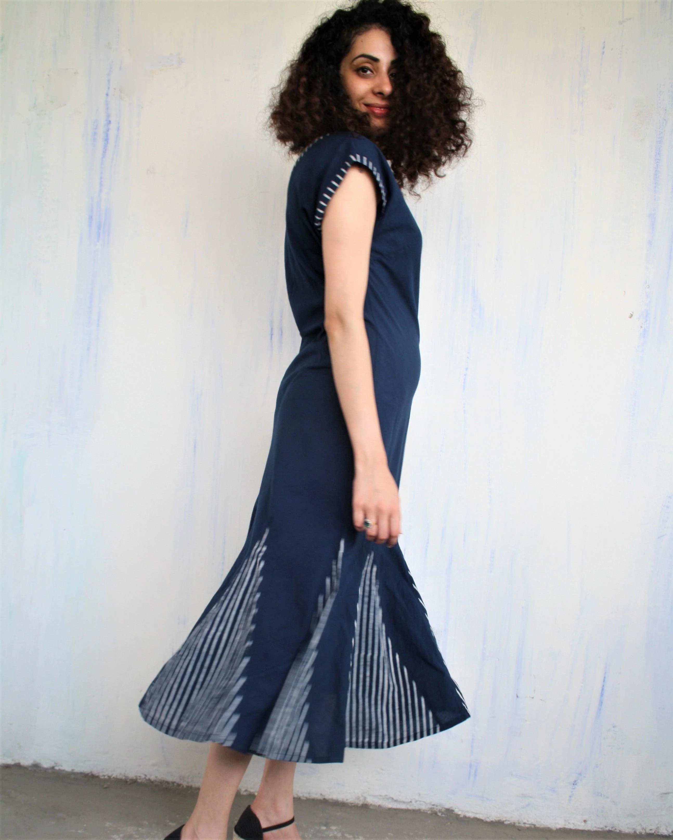 Blue Kali Blockprinted Cotton Dress - Image 2