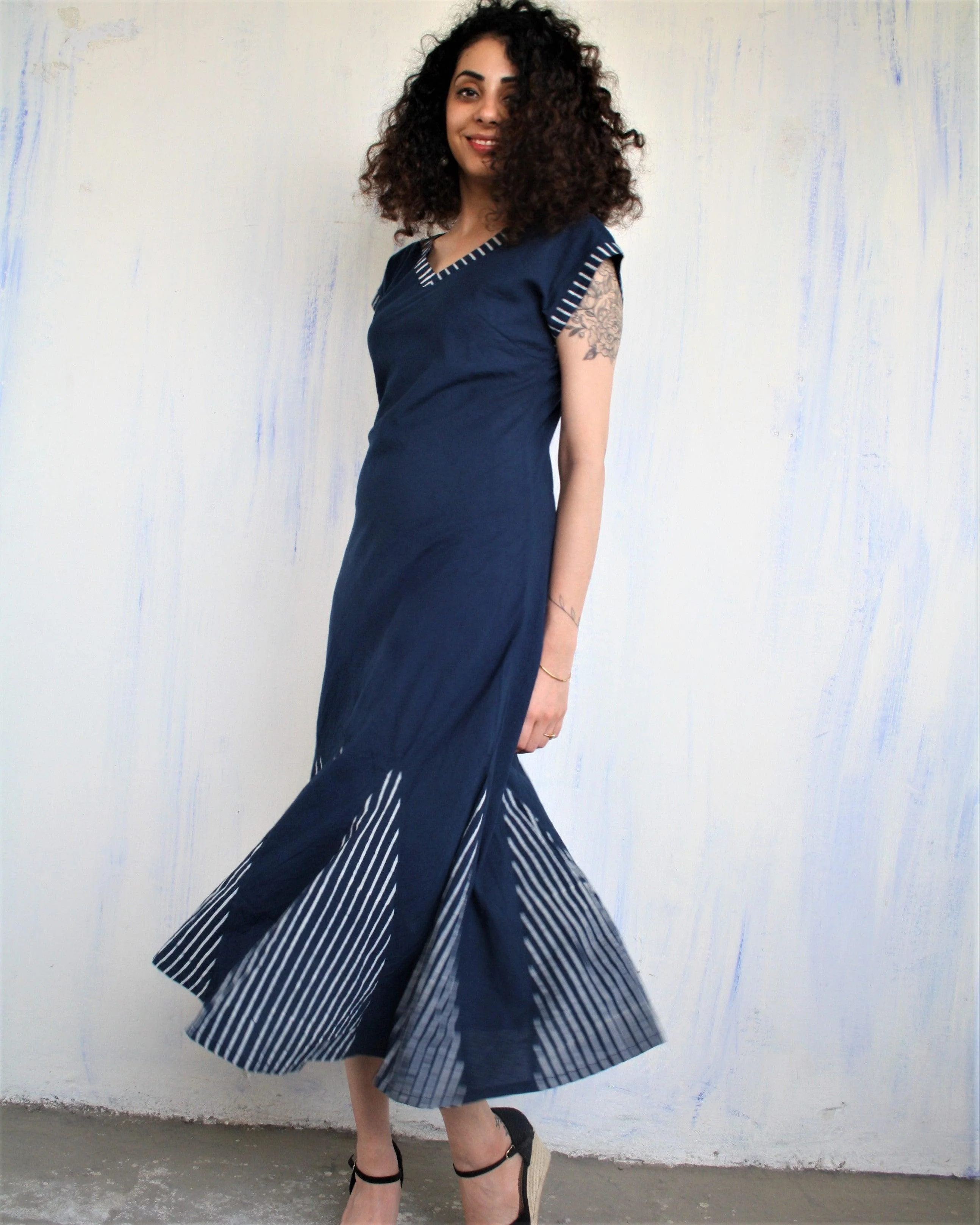 Blue Kali Blockprinted Cotton Dress - Image 4