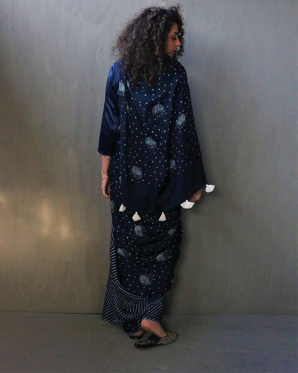 Blue Luna Block Printed Modal Silk Saree - Image 4