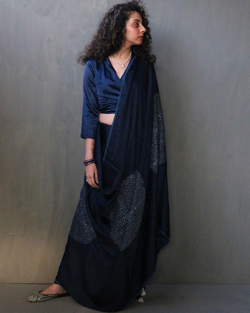Saba Handblockprinted Modal Silk Saree - Image 2