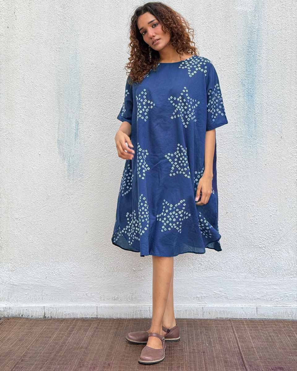 Blue Me Away Bandhej Cotton Dress - Freesize - Image 3