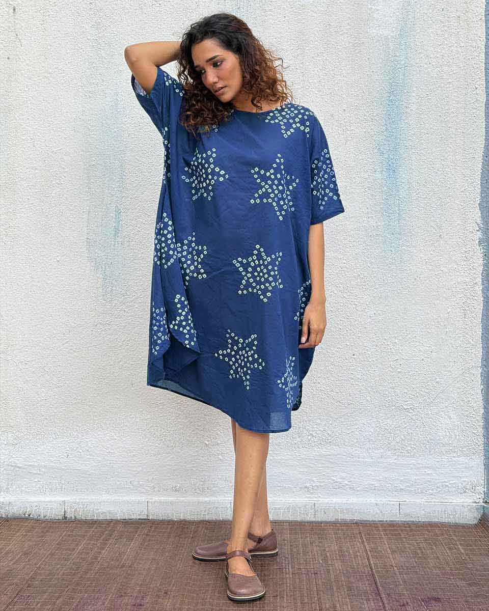 Blue Me Away Bandhej Cotton Dress - Freesize - Image 4