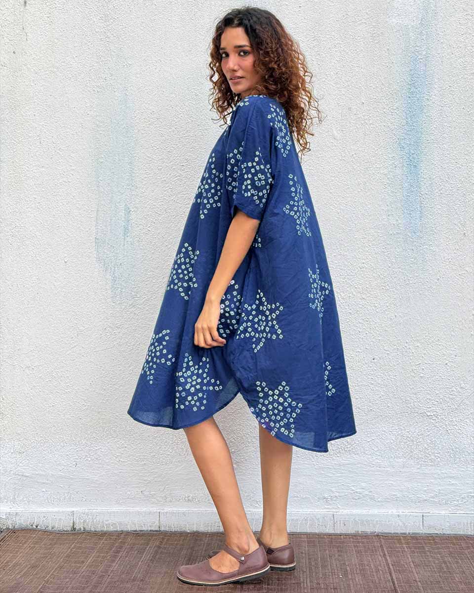 Blue Me Away Bandhej Cotton Dress - Freesize - Image 7
