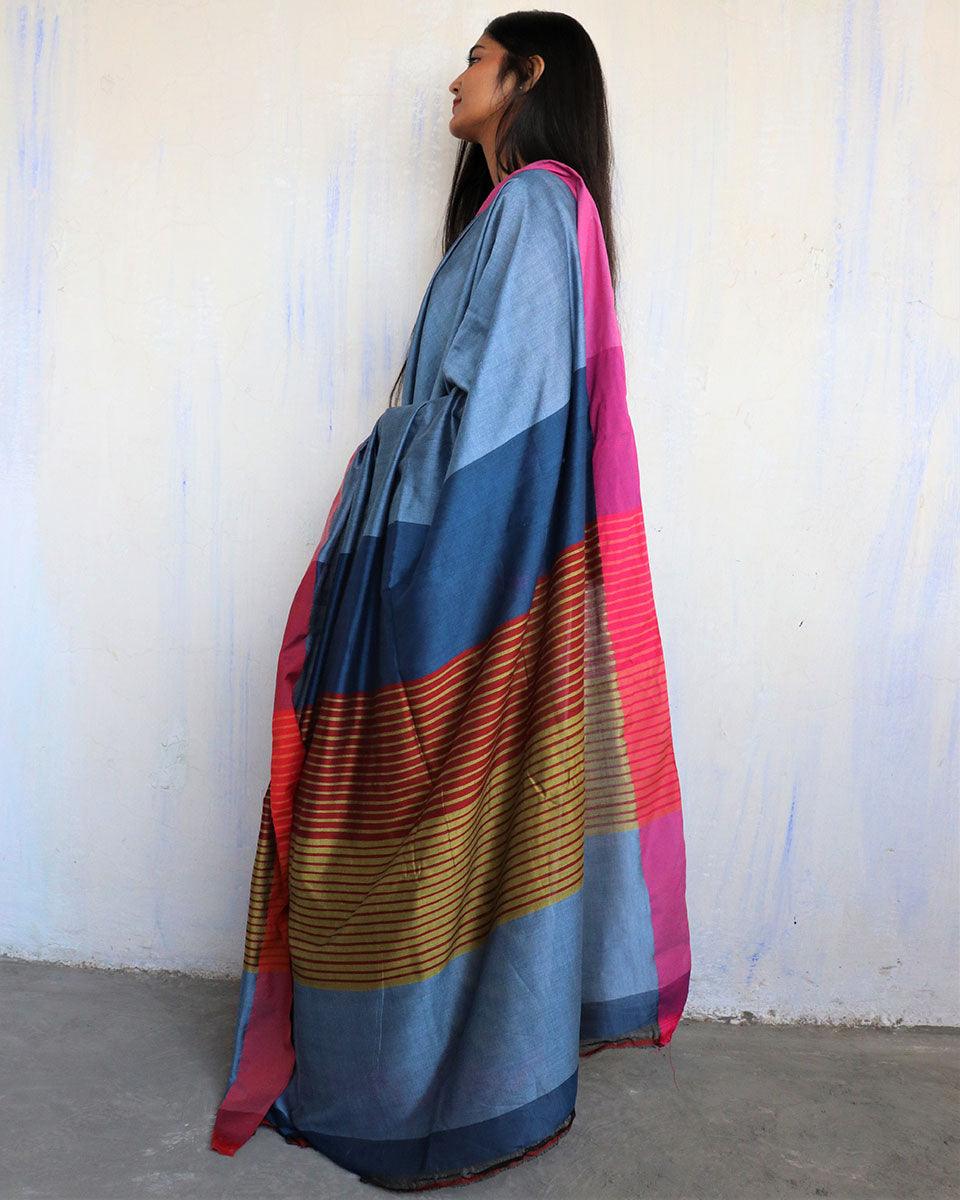 Satrang Handwoven Pure Cotton Viscose Saree - Holi - Image 5