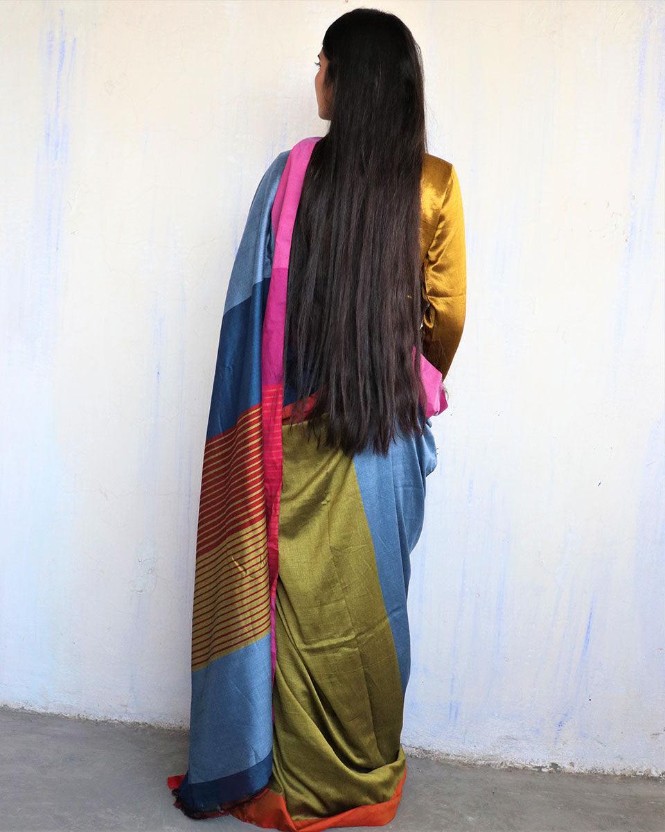 Satrang Handwoven Pure Cotton Viscose Saree - Holi - Image 6