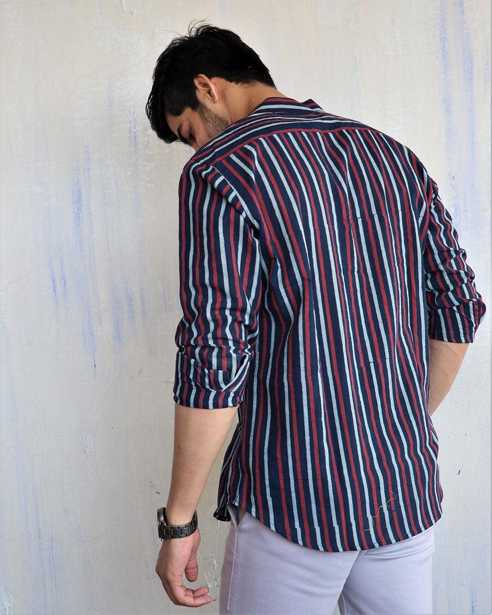 Blue Stripe Block-Printed Men'S Shirt - Image 7