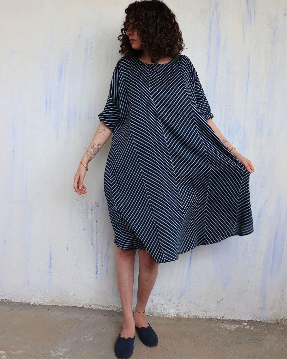Blue Zigzag Blockprinted Cotton Freesize Dress - Image 5
