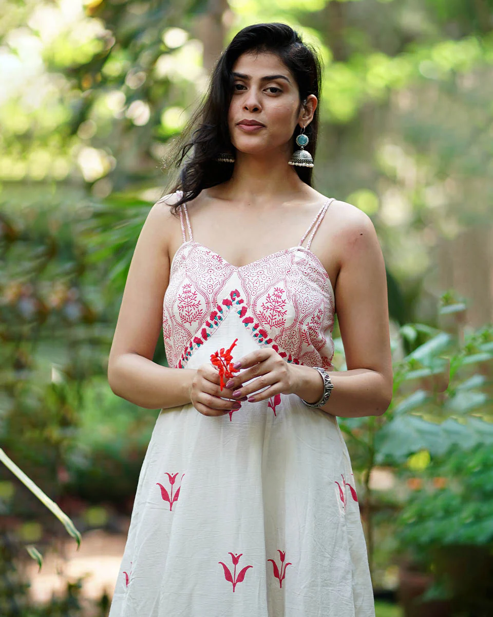 Bluebellâ€™s Breeze Ivory Block Printed Cotton Dress - MMG - Image 4