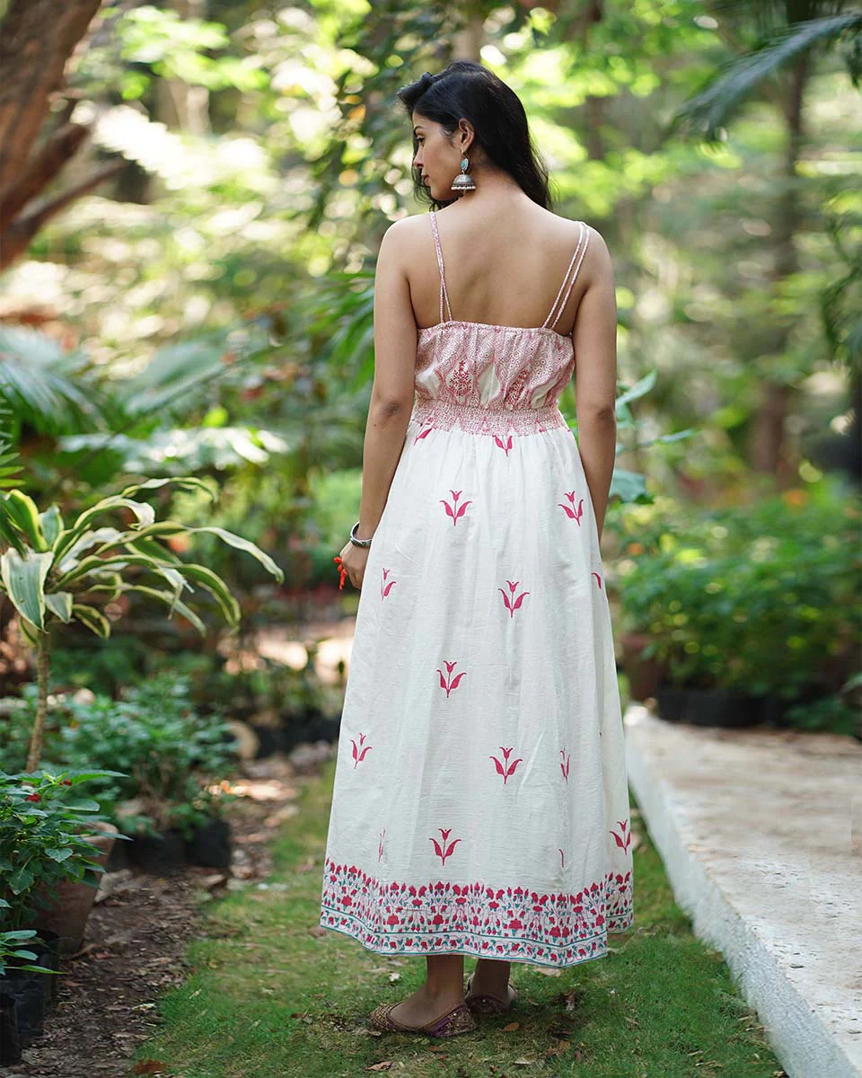 Bluebellâ€™s Breeze Ivory Block Printed Cotton Dress - MMG - Image 5