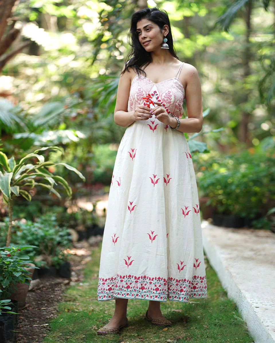 Bluebellâ€™s Breeze Ivory Block Printed Cotton Dress - MMG - Image 6