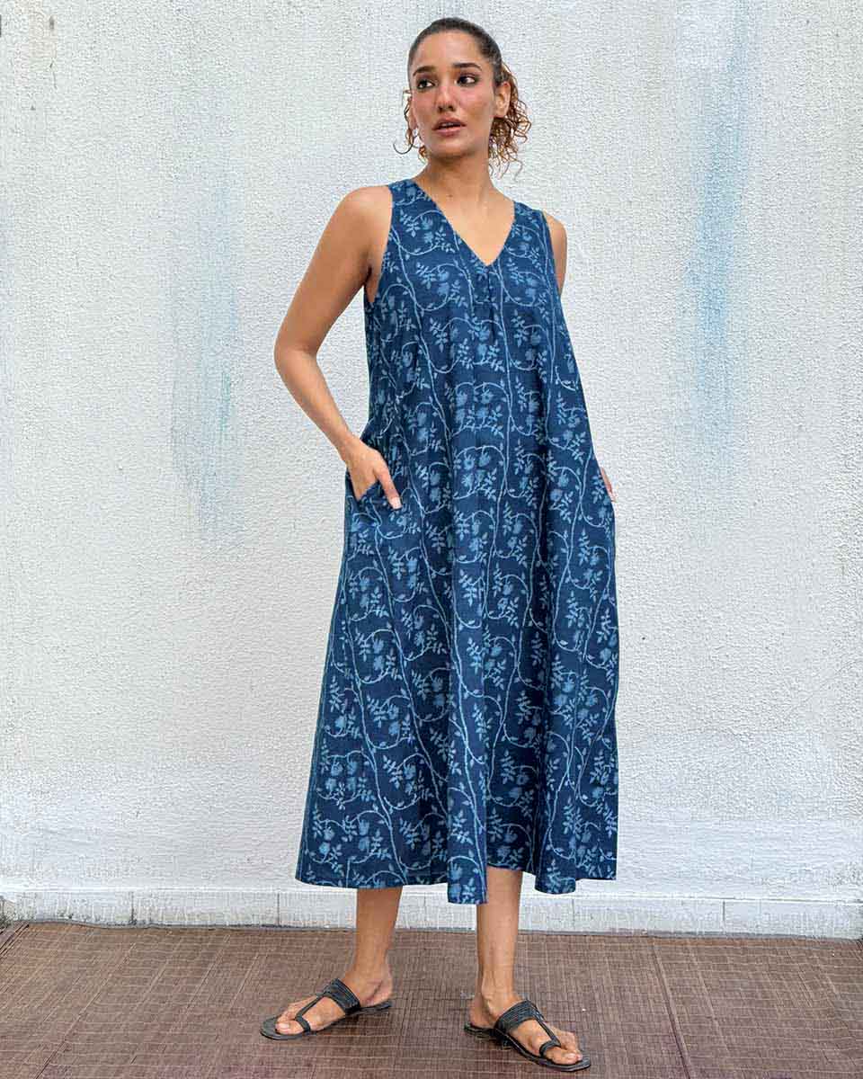 Bluets Blockprinted Cotton Dress - Image 4
