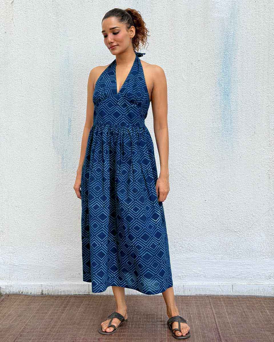 BohÃ¨me Blockprinted Cotton Dress - Image 4