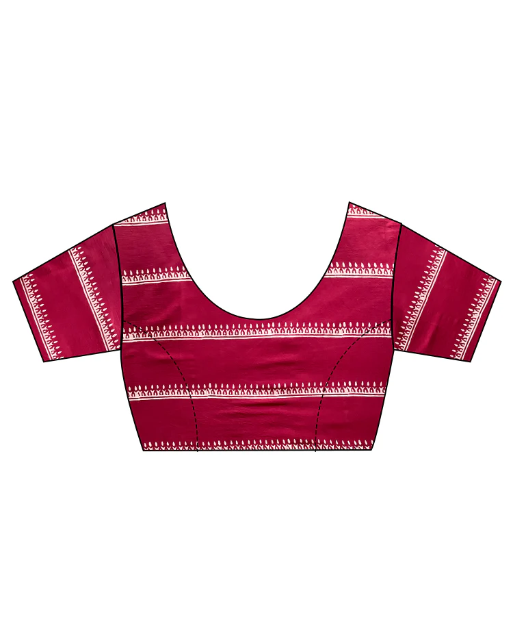 Breeze Maroon Block printed Cotton Saree - Image 10
