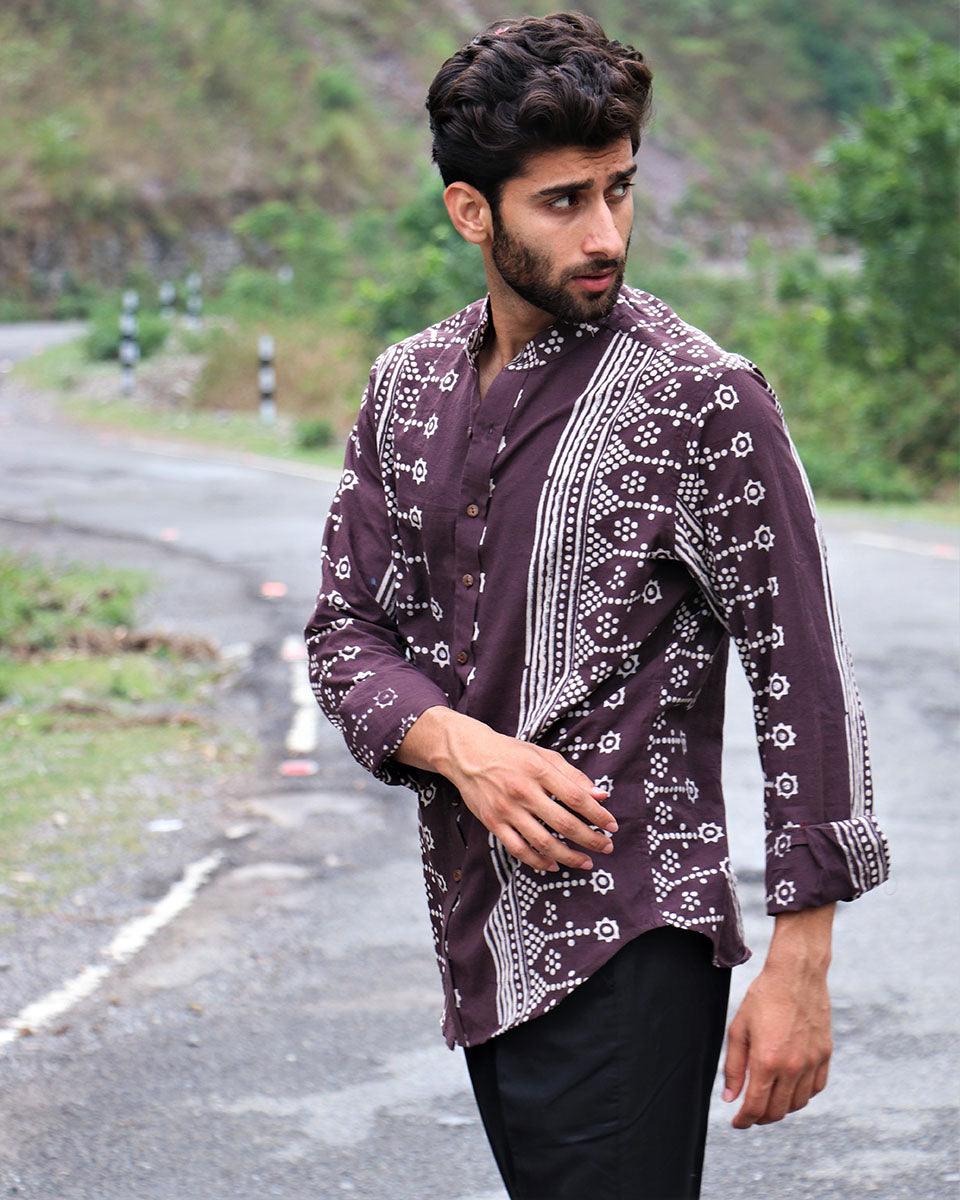Brown Block Printed Cotton Shirt - Image 5