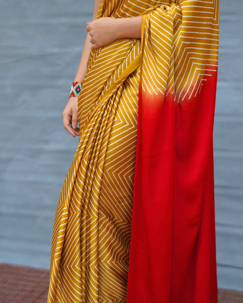 Calm Glide Yellow Handblock Print Modal Silk Saree - Flow - Image 5