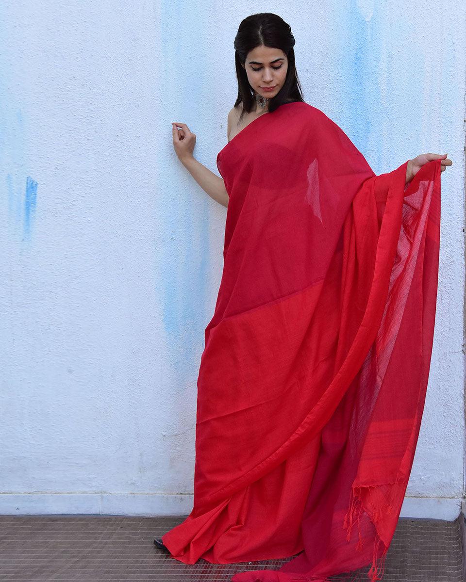 Carnation Handwoven Cotton Saree-Leela - Image 2