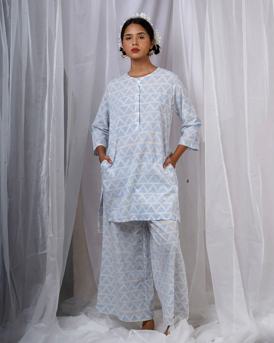 Chaaya Light Blue Hand Block Printed Kurti-BAD - Image 10