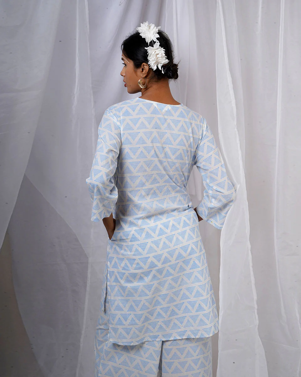 Chaaya Light Blue Hand Block Printed Kurti-BAD - Image 7