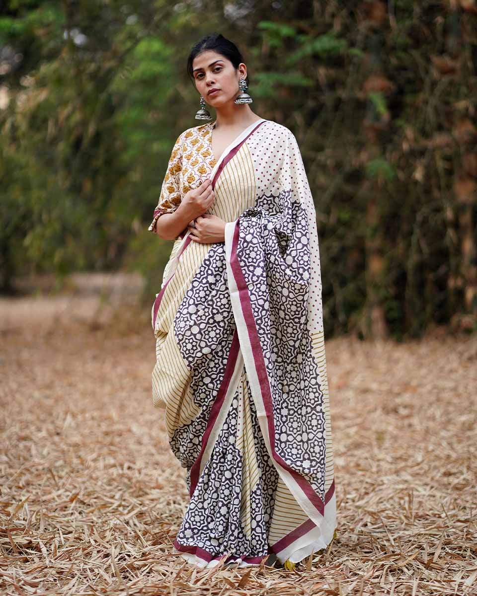 Chale Jaise Hawaayein Ivory Block Printed Cotton Blouse - WW - Image 4
