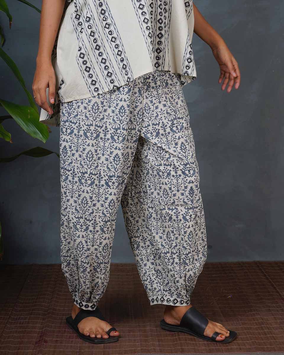 Chalk Mist Ivory Block Printed Pants - BMS - Image 4