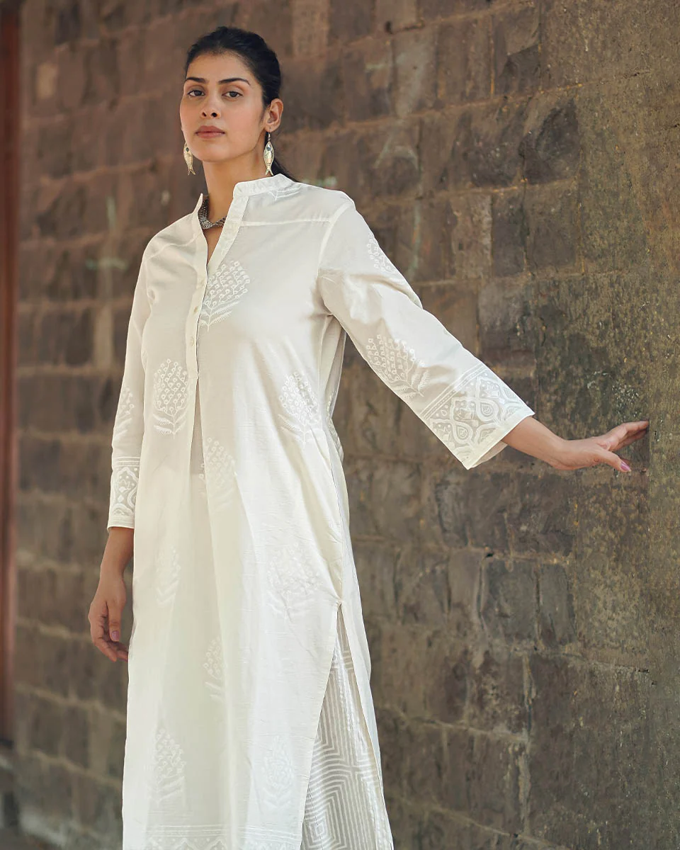 Chapel Veil Ivory Block Printed Kurti - SFD - Image 4