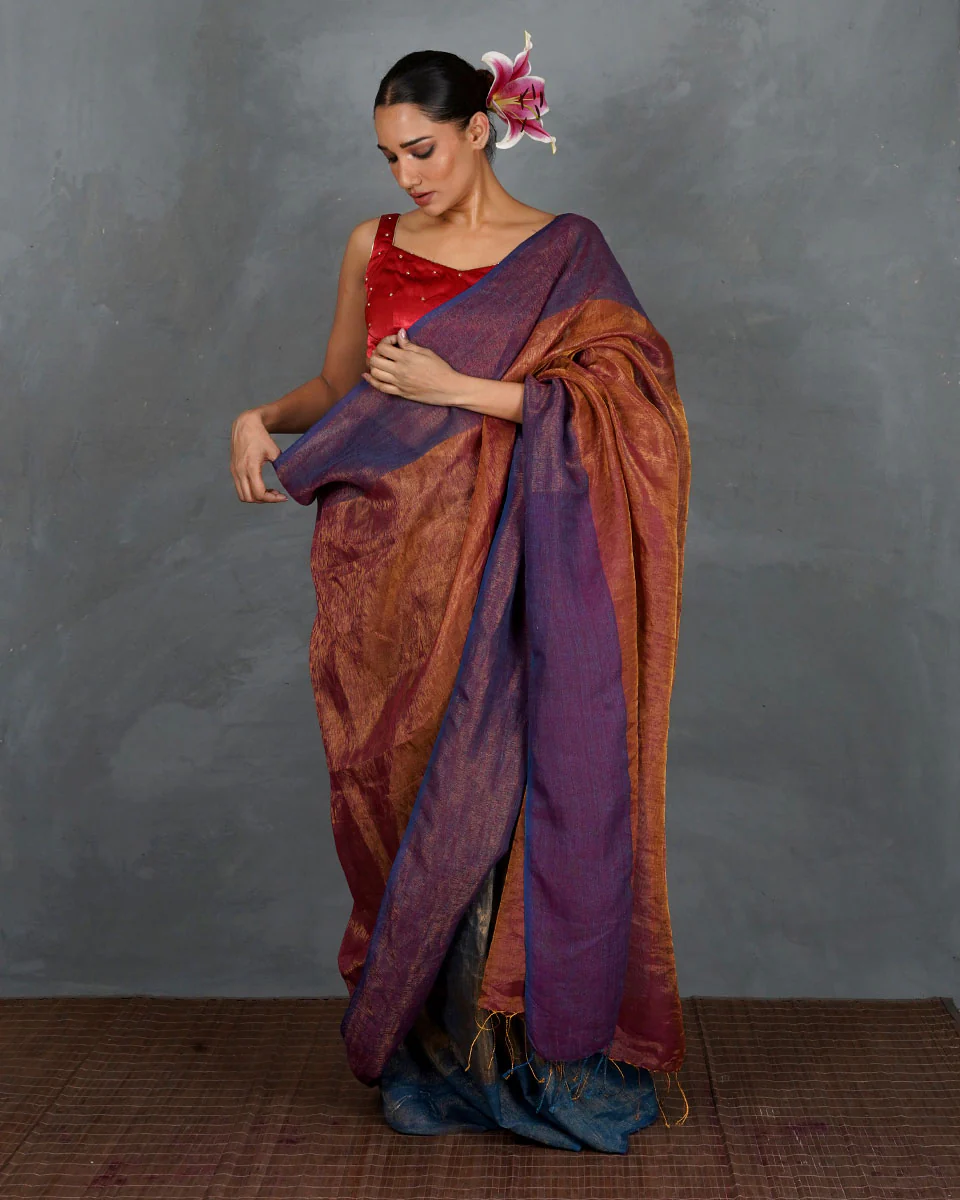 Chase Light Violet Handwoven Linen Saree - TARA