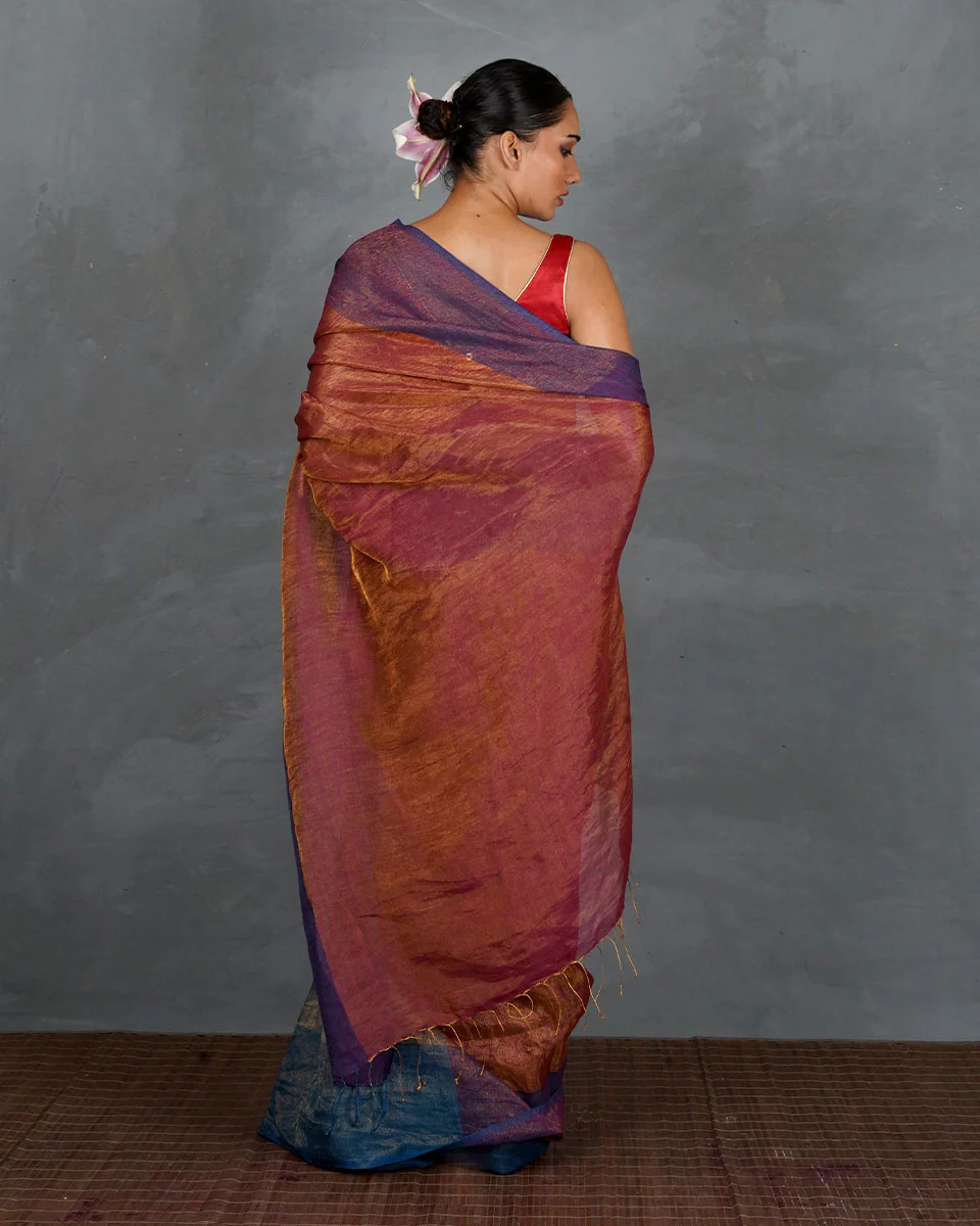 Chase Light Violet Handwoven Linen Saree - TARA - Image 5