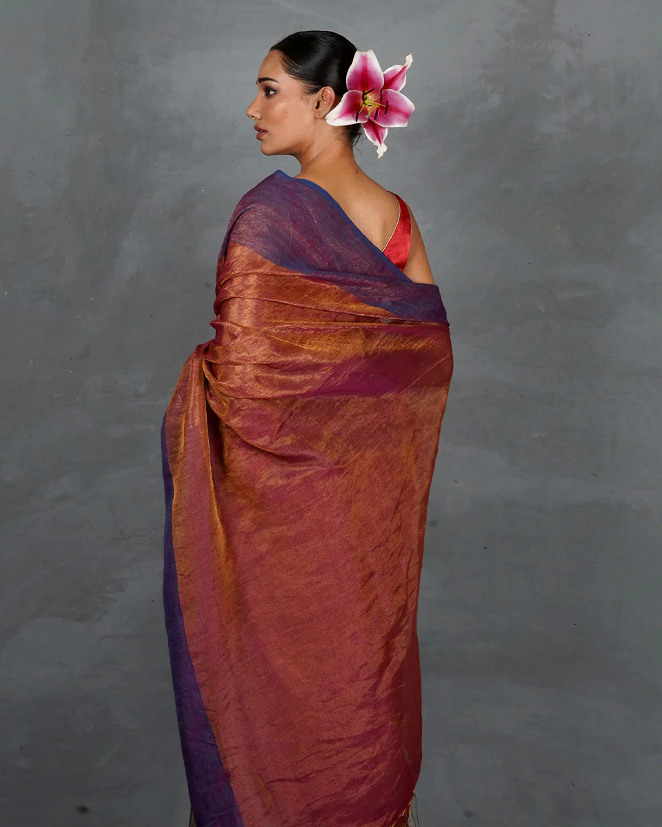 Chase Light Violet Handwoven Linen Saree - TARA - Image 8