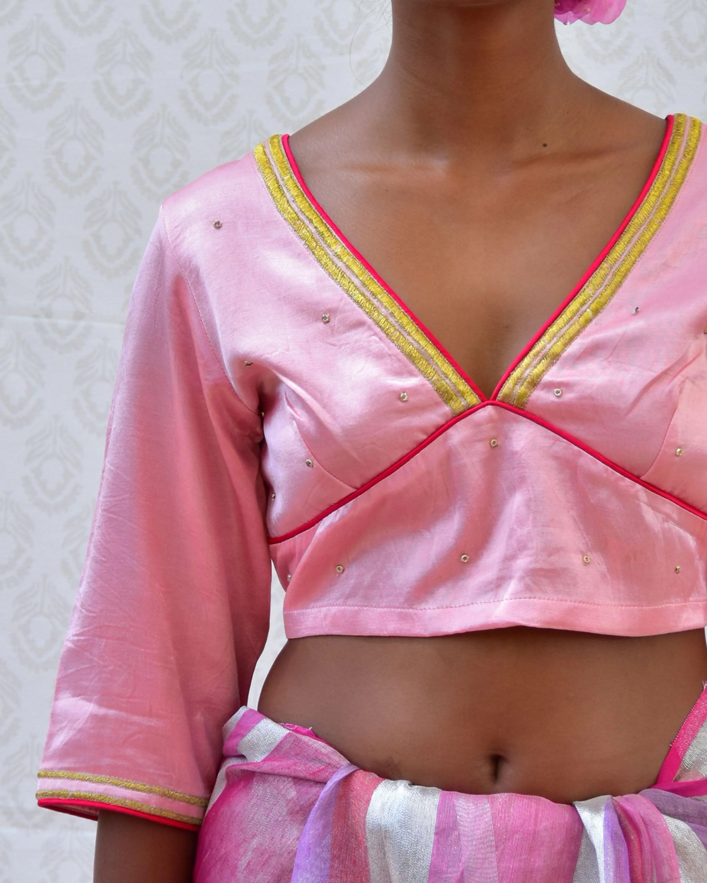 Cherry Pop Hand Embroidered Mashru Silk Blouse - Bgvl - Image 4