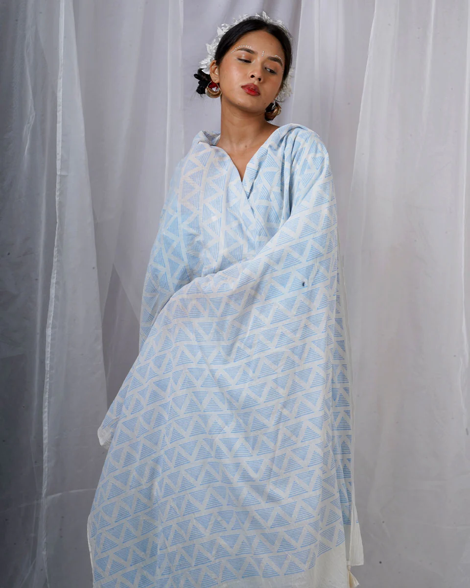 Chikki Blue Hand Block Printed Dupatta-BAD - Image 5