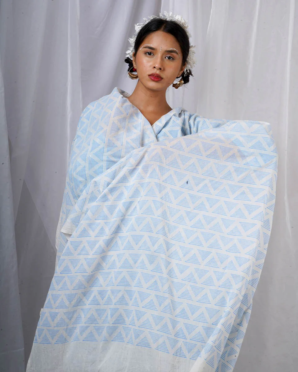 Chikki Blue Hand Block Printed Dupatta-BAD - Image 6