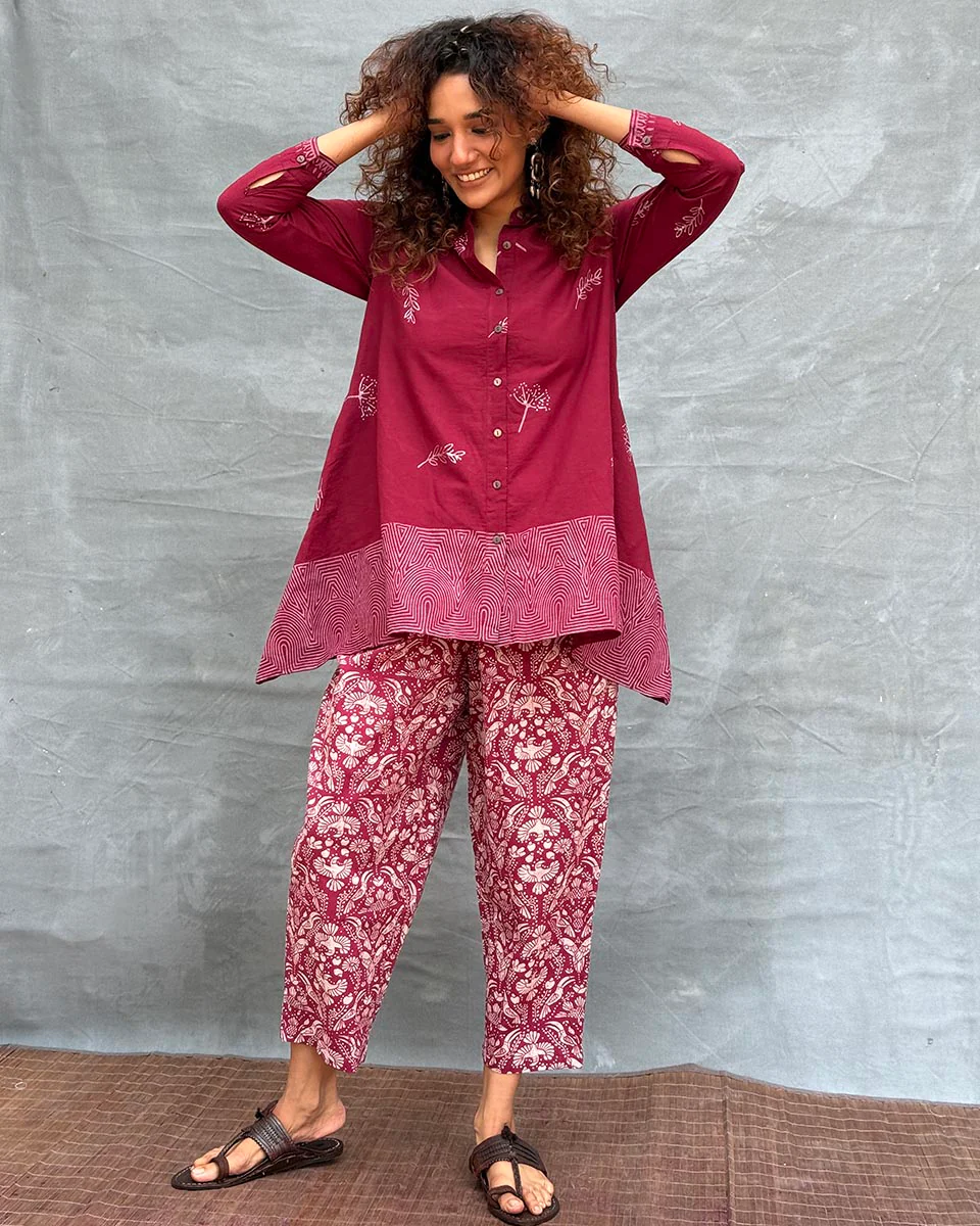 Chirp of Dawn Blockprinted Cotton Top - Image 2
