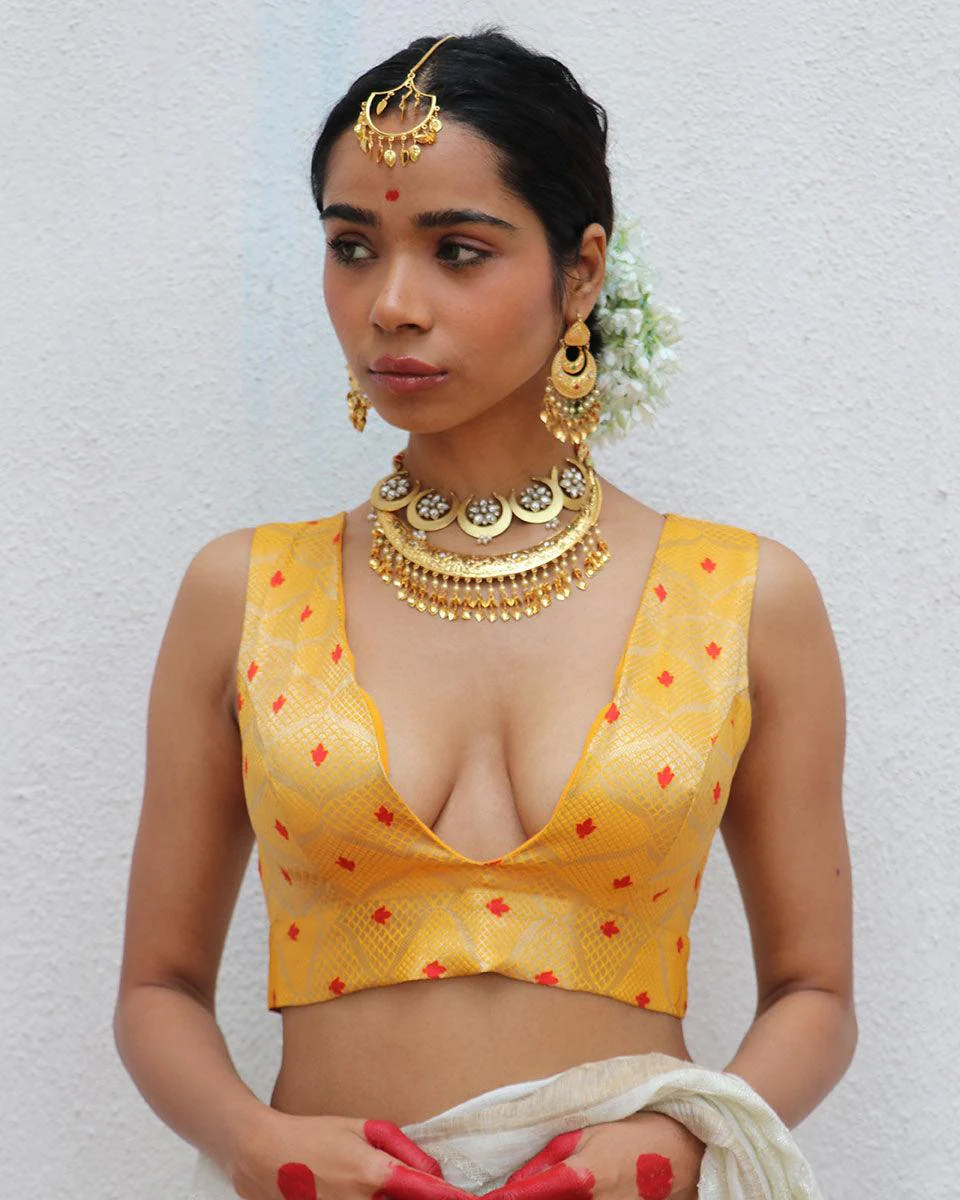 Clementia Yellow Brocade Blouse - Image 4