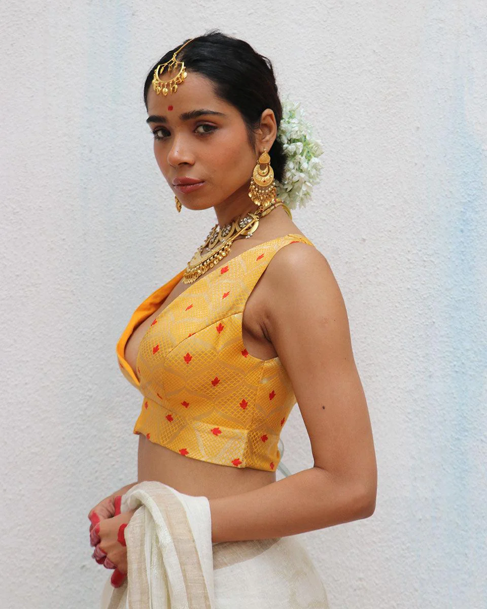 Clementia Yellow Brocade Blouse - Image 5