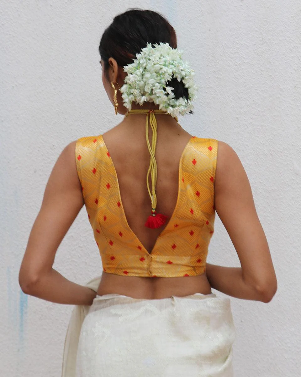 Clementia Yellow Brocade Blouse - Image 6