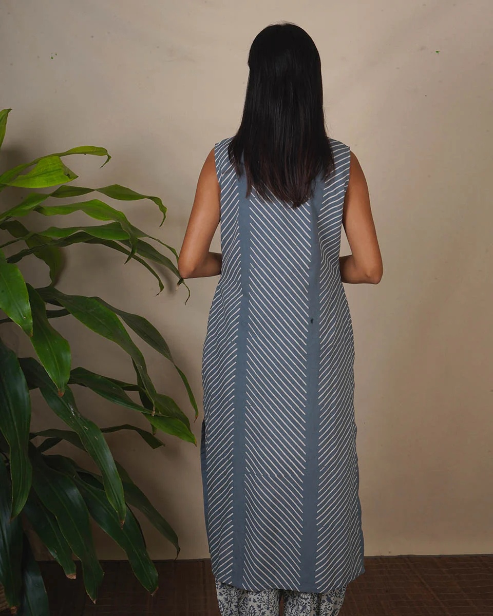 Cloud Kiss Grey Block Printed Kurti - BMS - Image 4