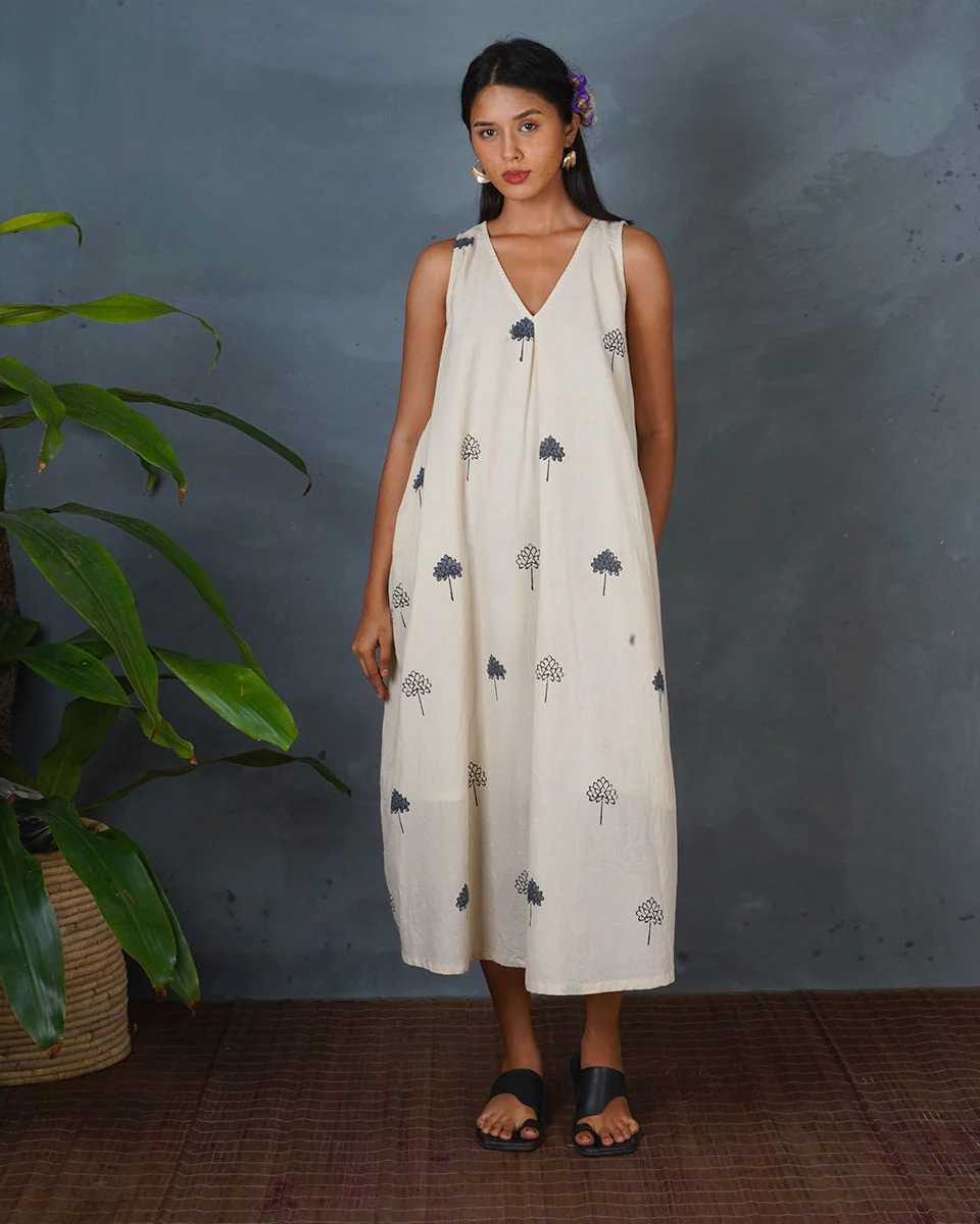 Cloudnight Ivory Block Printed Dress - BMS - Image 2
