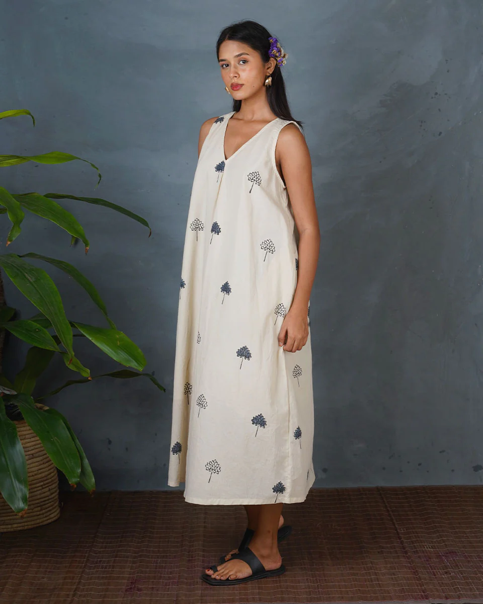Cloudnight Ivory Block Printed Dress - BMS - Image 5
