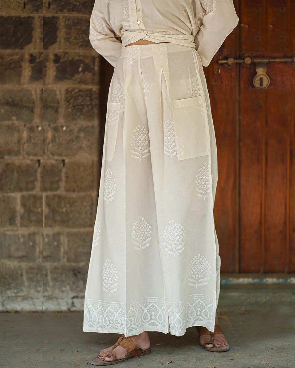 Coconut Frost Ivory Block Printed Pants - SFD - Image 2